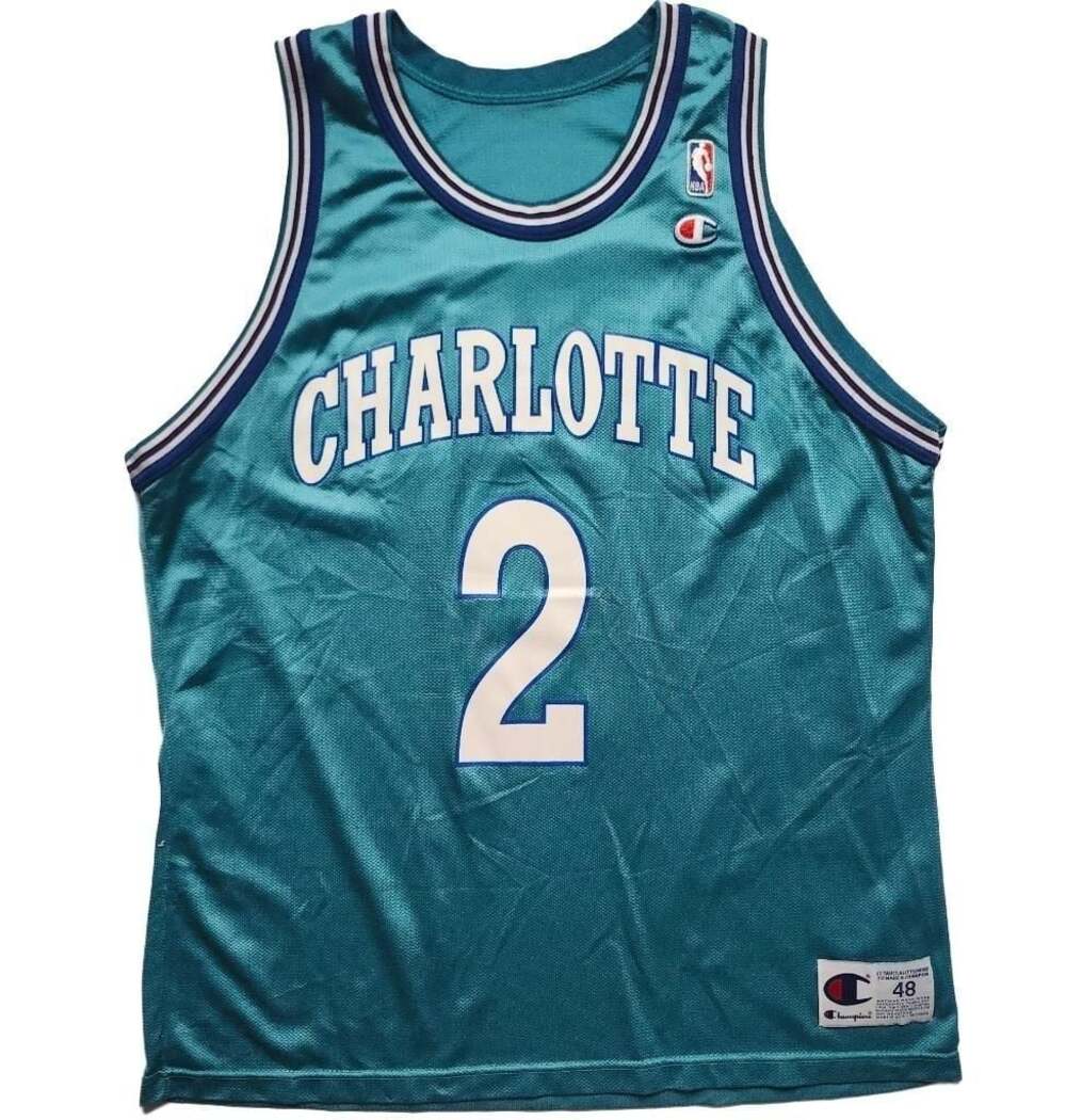 Vintage 90s Larry Johnson Charlotte Hornets Champion Jersey Size 48